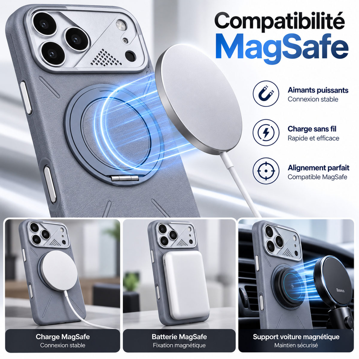 Coque ATLAS MagSafe – Cuir Premium & Stand 360°